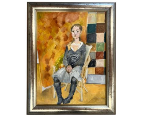 Robin Symes (British, 1939-2023)Untitled - Portrait of seated Lady with Black BootsOil on canvasUnsignedFramedMeasures approx