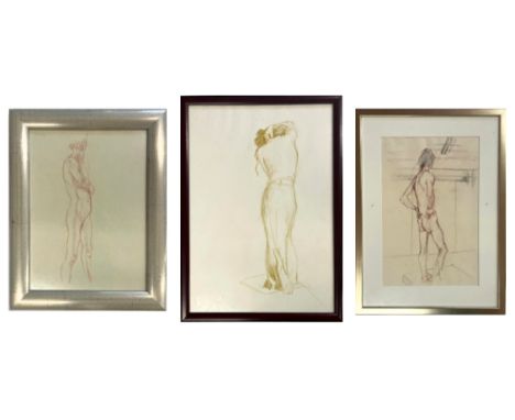 Robin Symes (British, 1939-2023)Untitled - Three studies of full body nude figuresGraphite &amp; colour pencil, and pastel on
