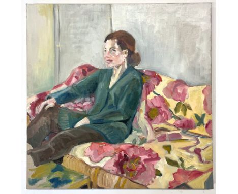 Robin Symes (British, 1939-2023)
Untitled - Portrait of lady seated on a floral sofaOil on canvasUnsigned
UnframedMeasures ap