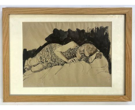Robin Symes (British, 1939-2023)
Untitled - Portrait study of sleeping female sitter
Pen &amp; ink on paper
Unsigned
Mounted,
