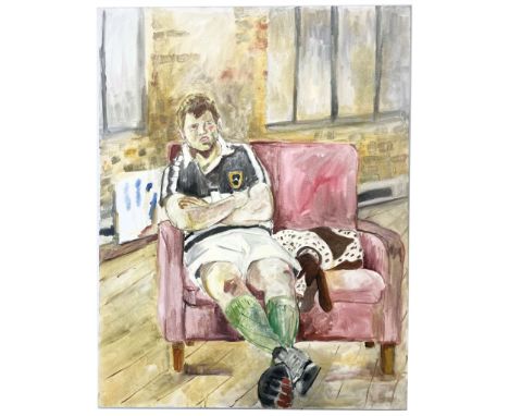 Robin Symes (British, 1939-2023)Untitled - Portrait of a Seated Rugby Player (model name Joshua)Oil on canvasUnsigned Unframe
