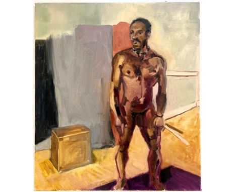 Robin Symes (British, 1939-2023)Untitled - Portrait of a Nude Male with boxOil on canvasUnsignedUnframedMeaures approx. 82cm 