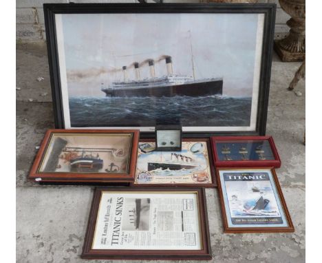 Large Titanic print, smaller Titanic pictures, Titanic 'Coal from the Wreck' display and a nautical diorama