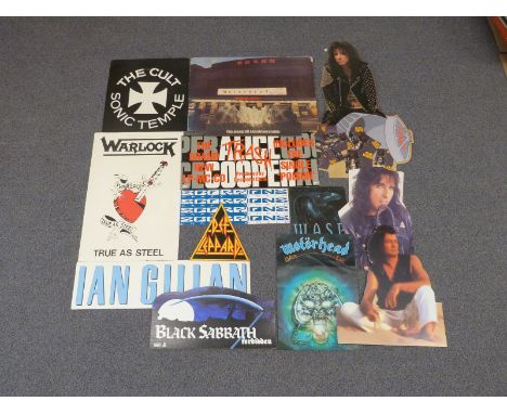 A collection of rock standees to include Alice Cooper, Scorpion, Warlock, Motorhead etc and a Motorhead 3D poster, tallest 15