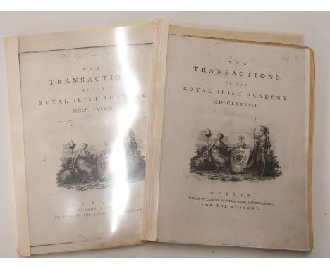 The Transactions of The Royal Irish Academy 1787 "Science" and 1788 "Antiquities" printed by George Bonham, Dublin being 2 is