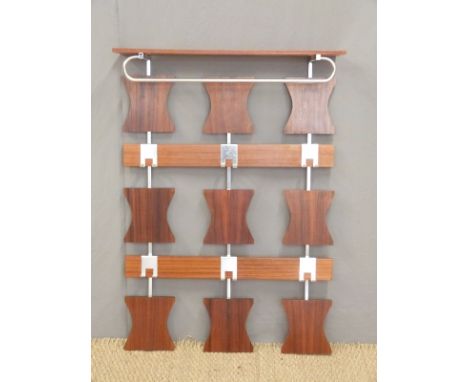 Retro Danish style teak and chrome hanging hall coat rack