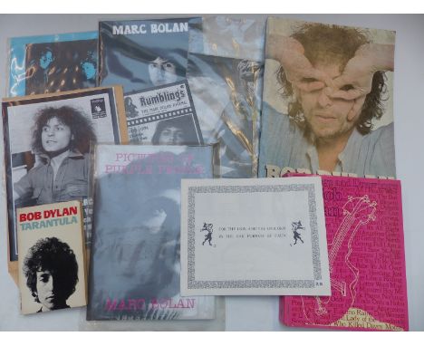 Books and tour programmes for Bob Dylan and Marc Bolan including Marc Bolan Pictures of Purple People, issues of Rumblings, T