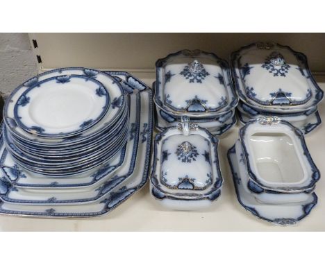 Burgess and Leigh Burleigh ware part dinner service comprising 3 graduated meat platters, tureens and plates