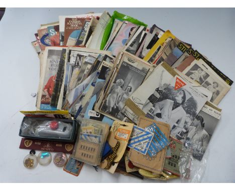Quantity of vintage sewing and knitting patterns with Vanguard buttonholer and period buttons and hooks