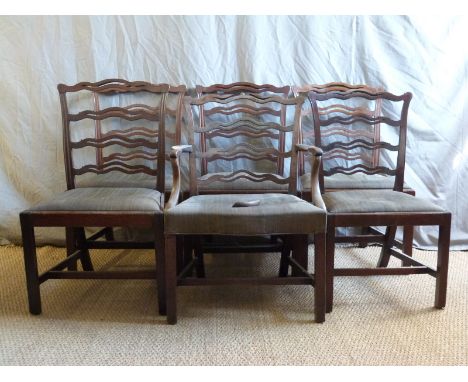 A set of six Chippendale style 18th / 19thC ladderback dining chairs, 5+1