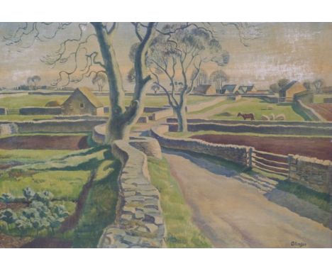Allinson framed print 'Cotswold Crossroads', label verso, 39 x 56cm 