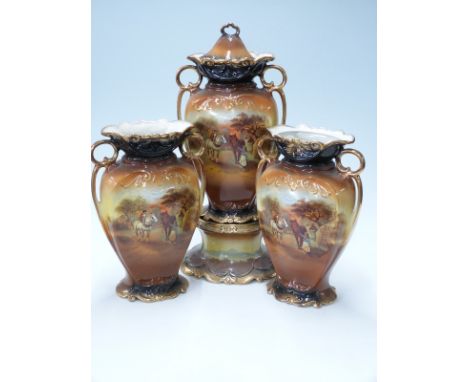 A large ceramic retro vase garniture circa 1930s
