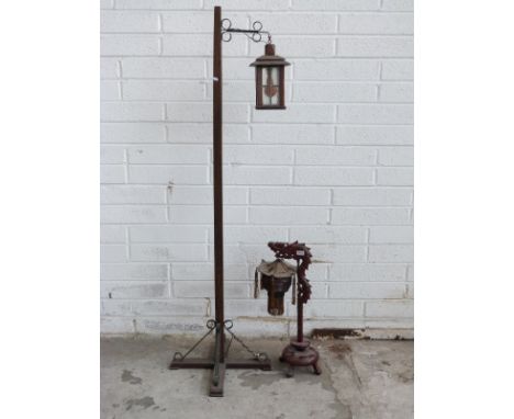 An oak standard lamp and a Chinese lamp 