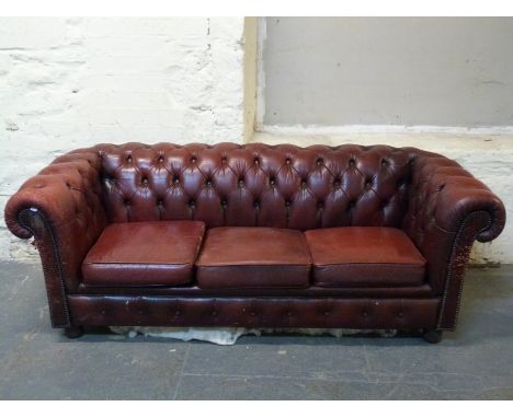 Chesterfield leather sofa, W194 x D80 x H68cm