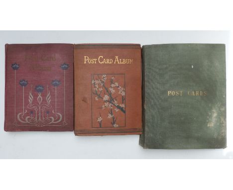 Three Edwardian and later postcard albums, the first includes Gloucester, Chalford, Tewkesbury, Malvern & Porlock, seven Loui