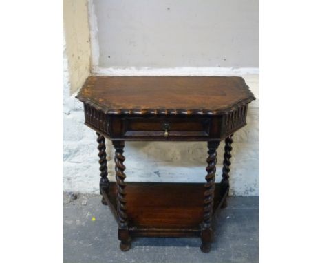 An oak side table with single drawer and shelf below, W75 x D43 x H77cm