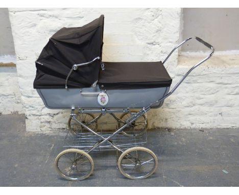Silver Cross vintage pram in two-tone brown with hood, cover and ceramic inset plaque, 86cm approx