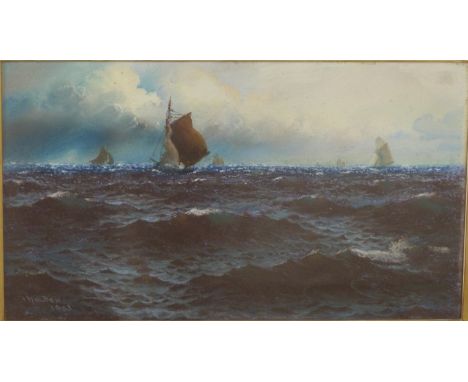 I Holden pastel seascape with boats, signed and dated 1903 lower left, approximately 22 x 37cm