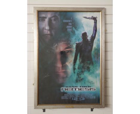 Star Trek 'Nemesis' poster signed Patrick Stewart, Jonathan Franks, Brent Spiner etc, 100 x 65cm 