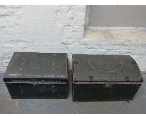 Three vintage metal bound trunks with studwork