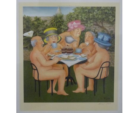 Beryl Cook pencil signed print 'Tea In This Garden', signed in pencil to margin, 48 x 43cm