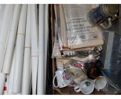 A quantity of ephemera to include Myth and Magic figures, newspapers covering the moon landing, Margaret Thatcher election wi