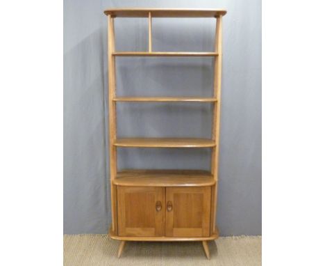 Retro Ercol Giraffe light elm room divider with cupboards under, W68 x D47 x H94cm