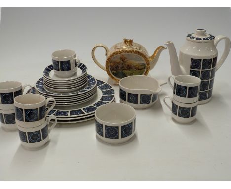 Retro Midwinter Madeira pattern coffee set and a Sadler teapot decorated with hunting scenes  