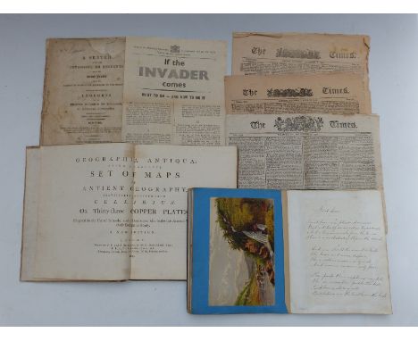 A Victorian scrap book Geographia Antiqua set of maps of ancient geography on 33 copper plates dated 1809, Thoughts on the Fr