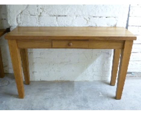 A contemporary light oak sofa/ console table with drawer, W140 x D45 x H85cm