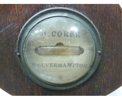 W Corke, Wolverhampton, 19thC mahogany barometer, the silvered dial with points of the compass-style centre and pierced hands