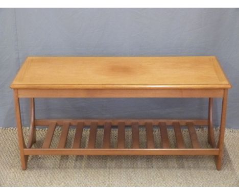 G Plan style coffee table with slatted shelf below, W110 x D49 x H53cm 