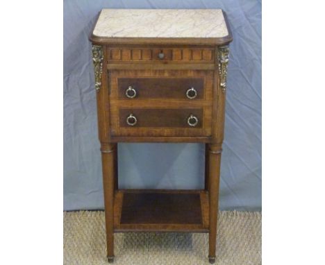 Continental marble-topped bedside cabinet with drawer and cupboard with shelf below and gilt mounts, W42 x D35 x H82cm 