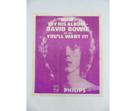 David Bowie advertising poster 'Now Try His Album - David Bowie SBL 7912 - You'll Want It' issued by Philips record label, 35
