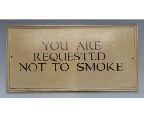 Vintage official/government hand painted sign 'You are requested not to smoke', 31 x 59cm 