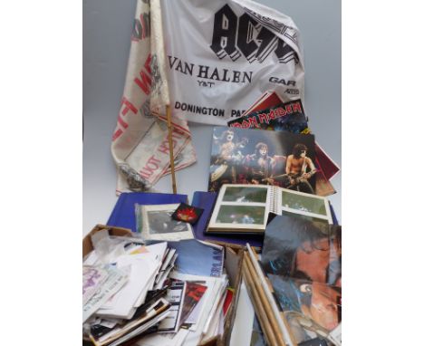 A collection of rock concert related items including hand bills, flyers, ticket stubs, drum sticks, plectrums etc, artists in