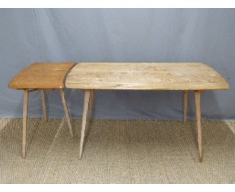 Retro Ercol light elm dining table with additional extensions, max W183 x D72 x H71cm 