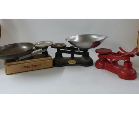 Three sets of kitchen scales comprising two Salter and one Lock's