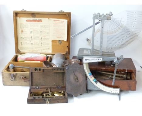 Salter No 2 spring balance, travelling beam scale, a tecquipment scale, speedy moisture tester etc 