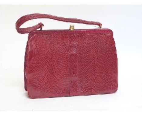 Mappin & Webb red snake skin vintage handbag with gold plated fastenings