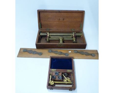W&S Jones, 50 Holborn, London surveyor's level, small travelling microscope or magnifier and a walking ruler