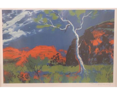 Rolf Harris signed limited edition (79/95) print Australian landscape, approximately 40 x 60cm