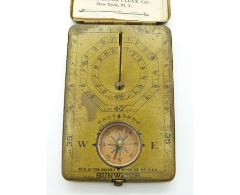 Ansonia Clock Co Sunwatch pocket sundial with instructions