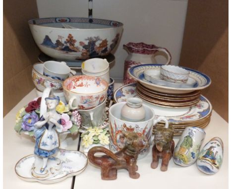 A collection of ceramics including Royal Crown Derby Imari, Hammersley and Aynsley plates, 19thC ceramics, Japanese vases, Ch