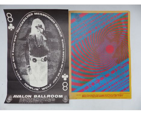 Psychedelic advertising poster for The Doors at the Avalon Ballroom, by Family Dog Posters and another for Howlin' Wolf