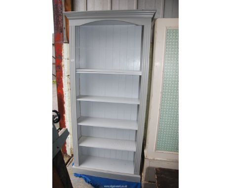 A shabby chic white painted Shelf unit, 35'' w x 12'' x 79'' high.