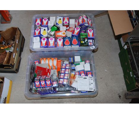 Two boxes of mixed light Bulbs.