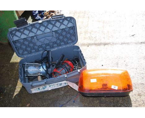 A plastic tool box with inspection lamps plus orange flashing LED beacons.