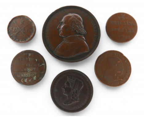 European Bronze and copper medals and coins comprising: Vatican Cardinal Hercules Consalvi (1722-1818) 55mm medal,A Borough o