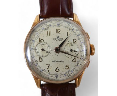 An 18ct yellow gold Dichiwatch chronograph gents wristwatch, 17 jewel manual wind movement, two subsidiary dials, 37mm presen